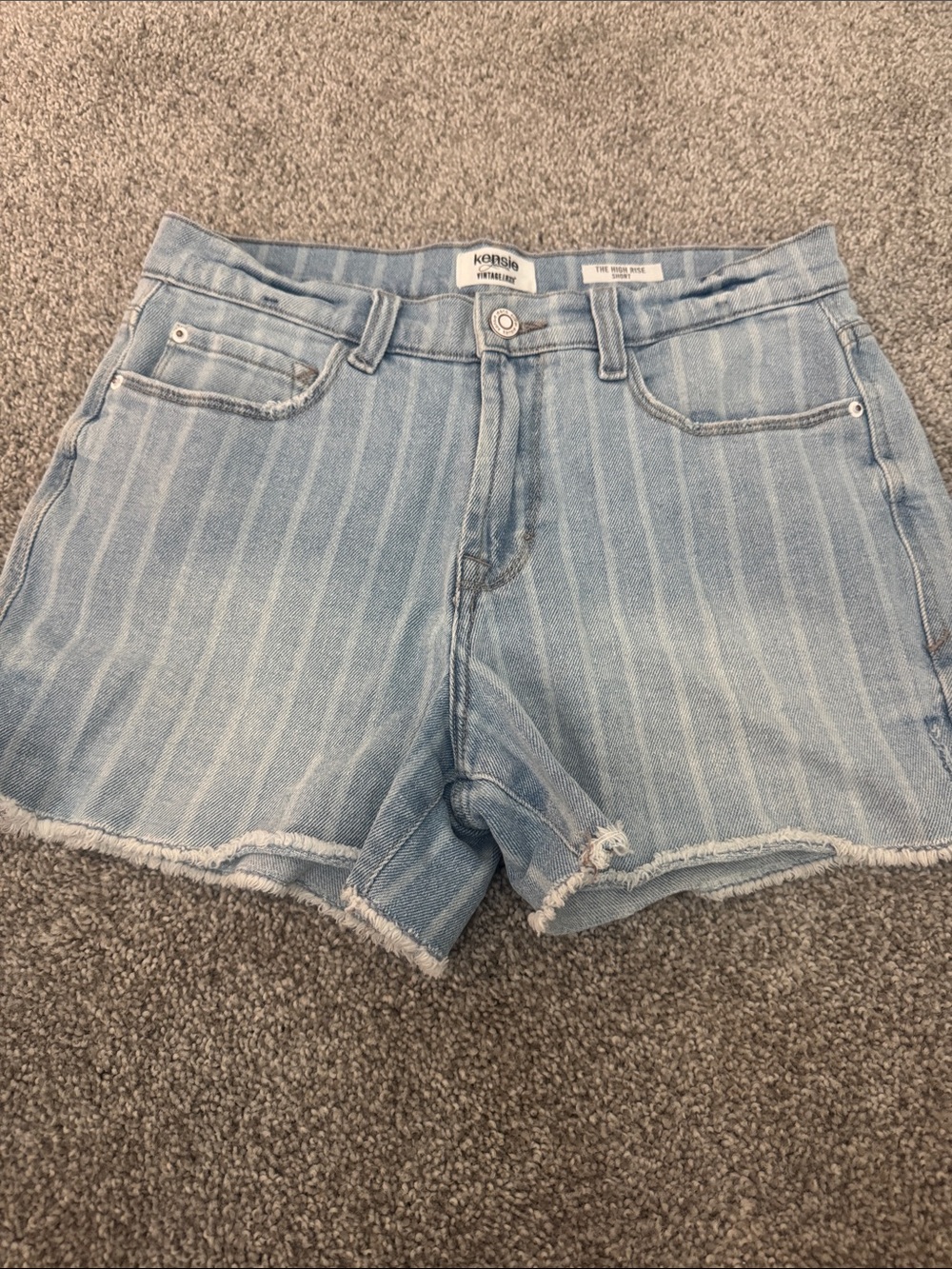 Kensie Striped Light Blue Denim Cutoff Shorts